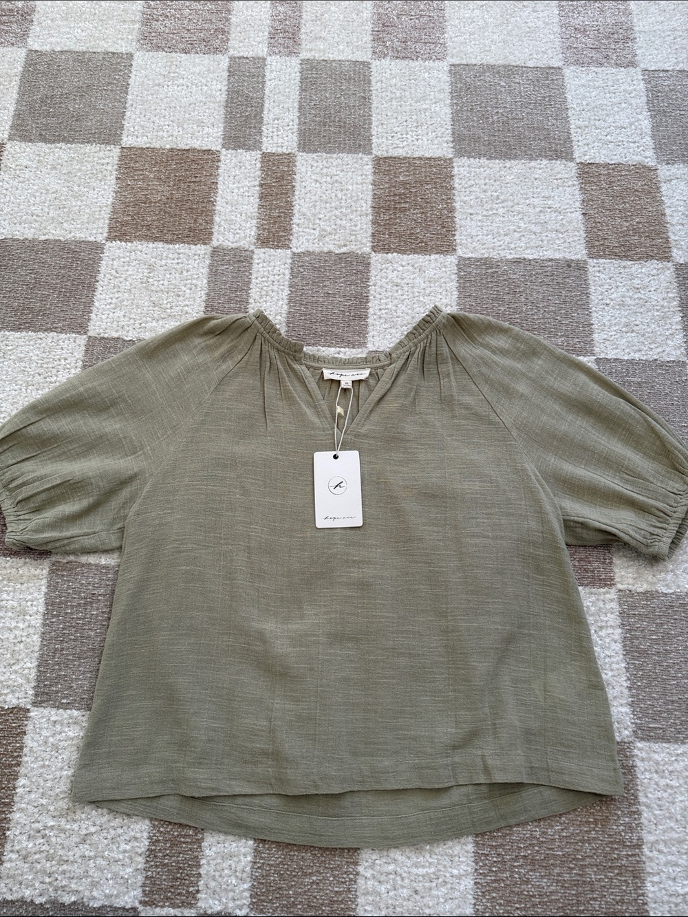 Lightweight Olive Short-Sleeve Peasant Blouse